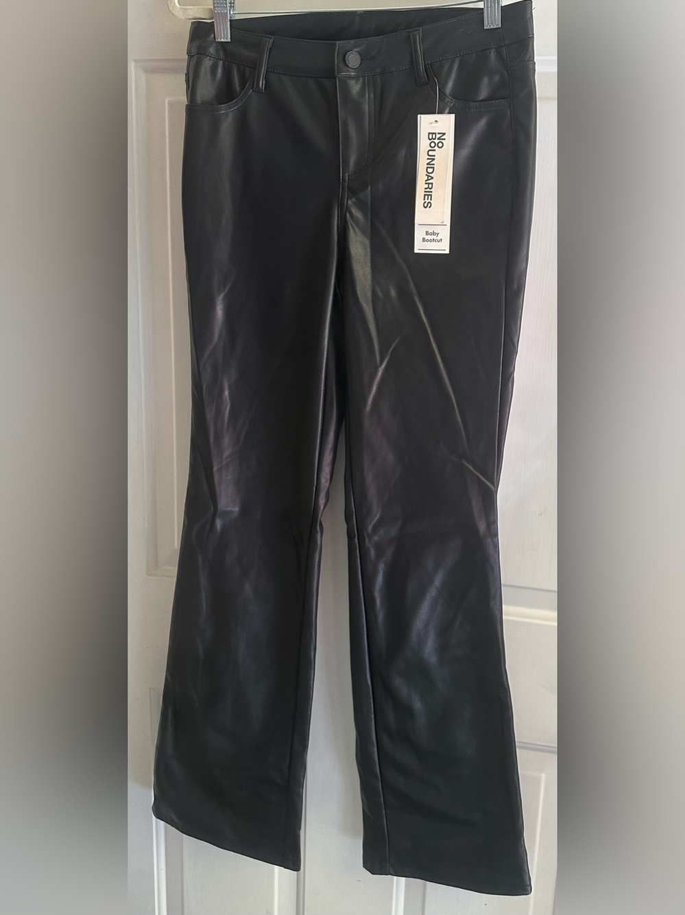 No Boundaries Black Faux Leather Baby Bootcut Men’s Pants
